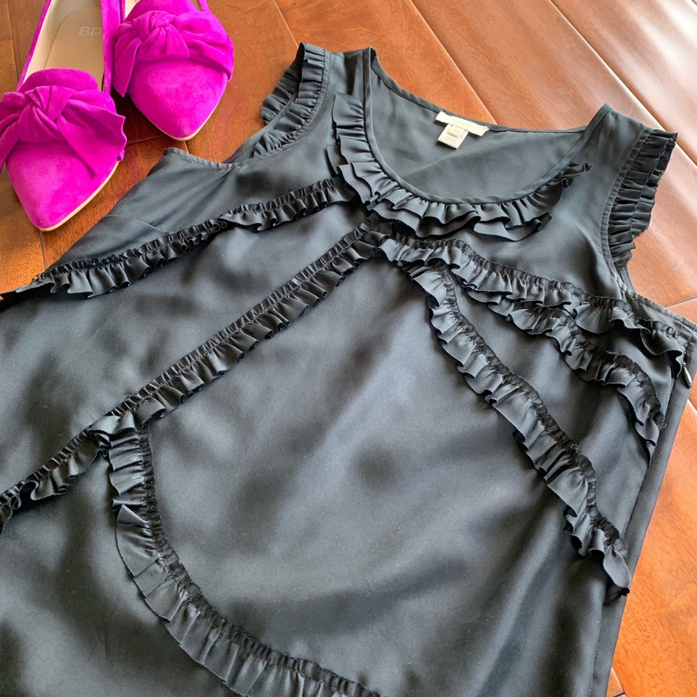 JCrew Black Silk Top With Ruffles - Picture 4 of 8